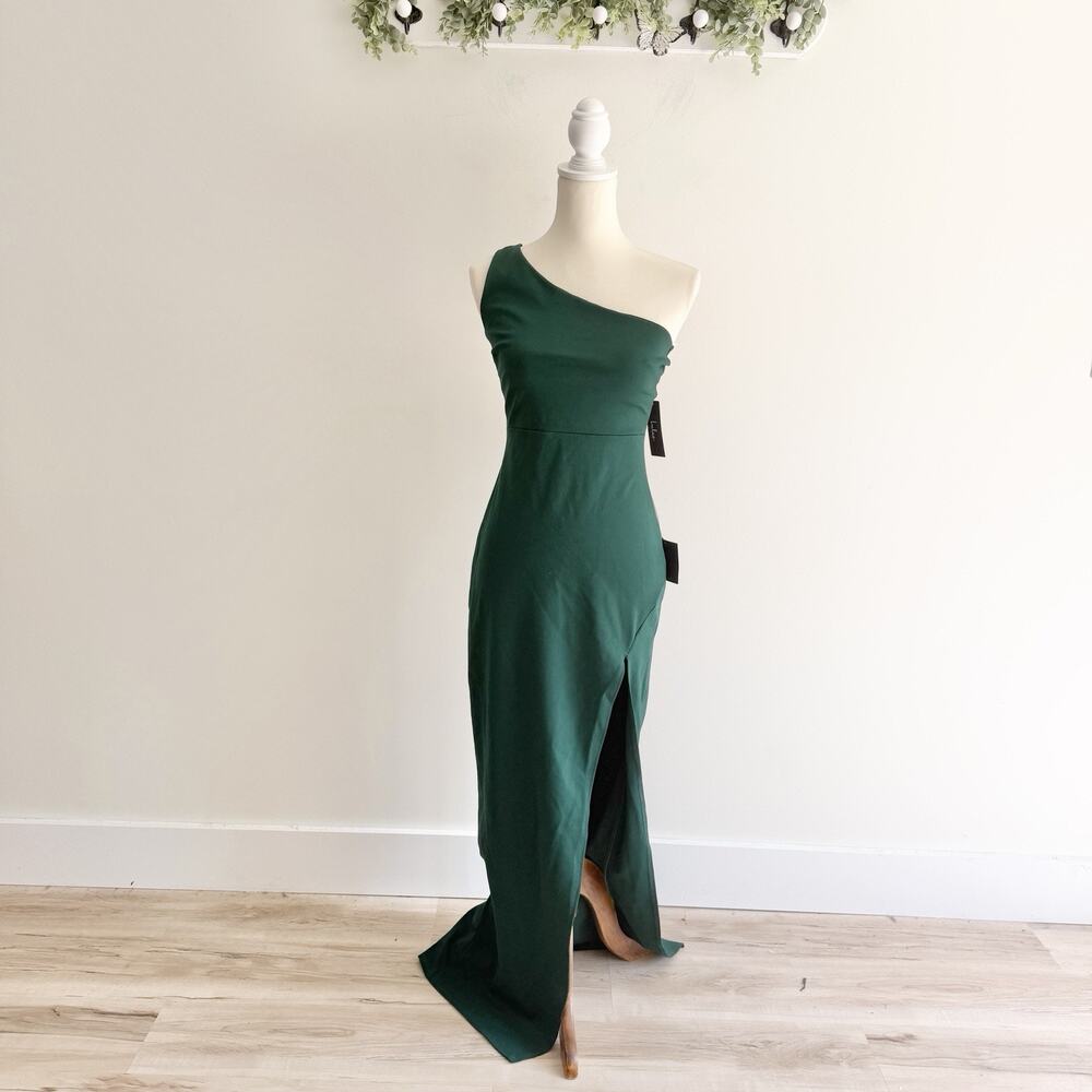 New Lulu’s Hunter Green One Shoulder Maxi Dress Small SJ